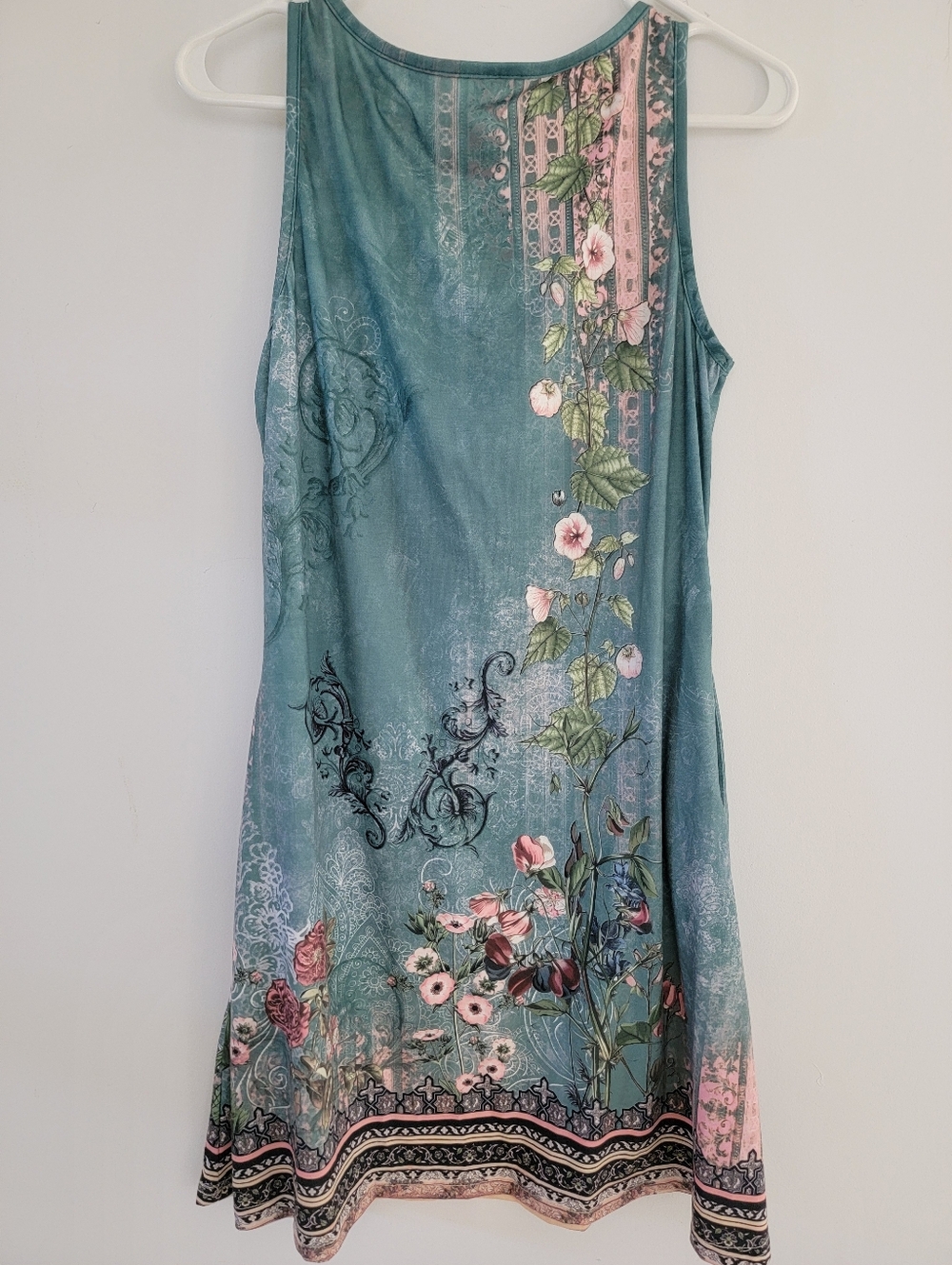 Sleeveless Teal Floral Tank Dress With Pockets Small - Picture 2 of 2